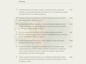 carta primeros restaurante oslo vegetariano