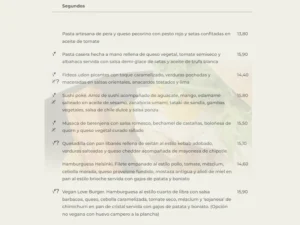 carta segundos restaurante oslo vegetariano