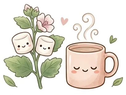 ilustración de malvavisco junto a infusión