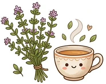 ilustración de tomillo y una infusión calentita